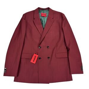 Hugo Boss Mens Modern Fit Super Flex Double-Breasted Suit Jacket Dark Red 42L